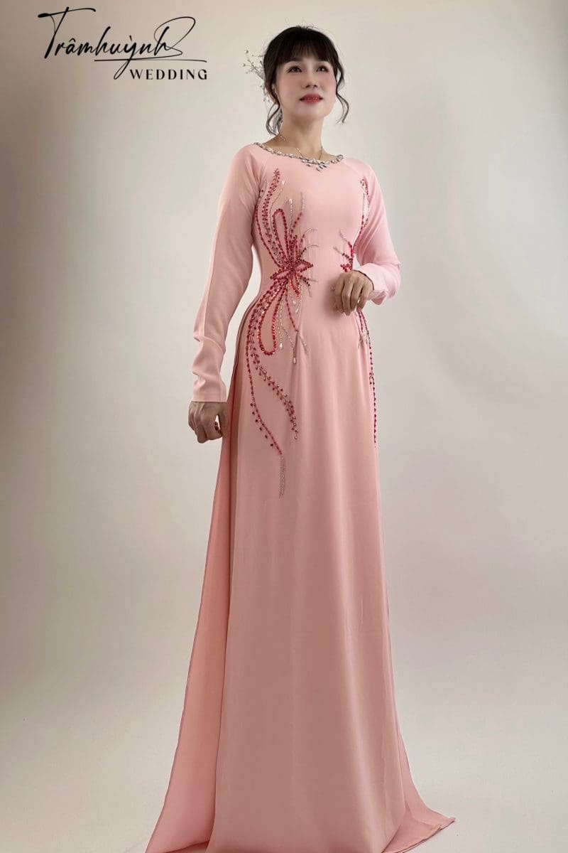 Áo Dài Bà Sui Màu Hồng Cổ Tròn