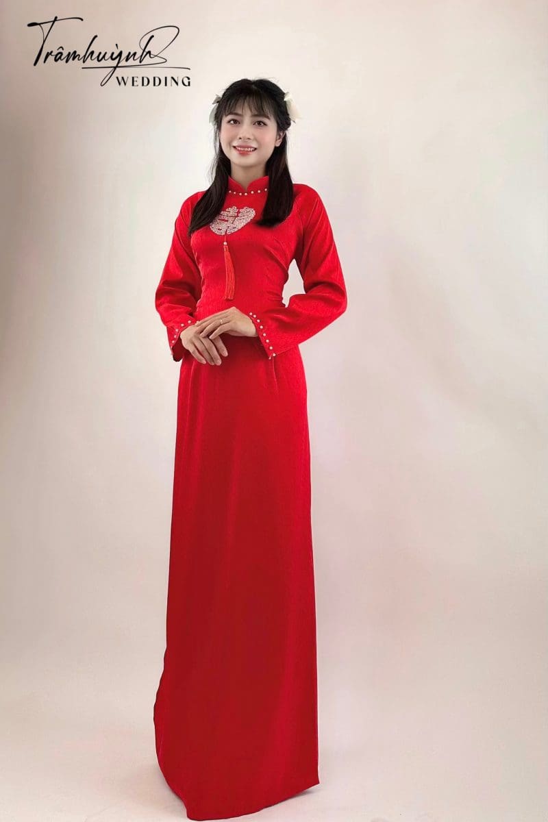 Áo Dài Cưới Màu Đỏ Chữ Thập