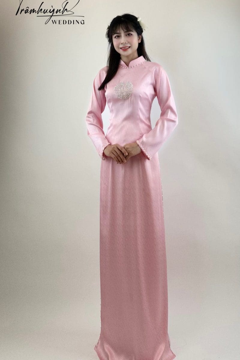Áo Dài Cưới Màu Hồng Phấn 1