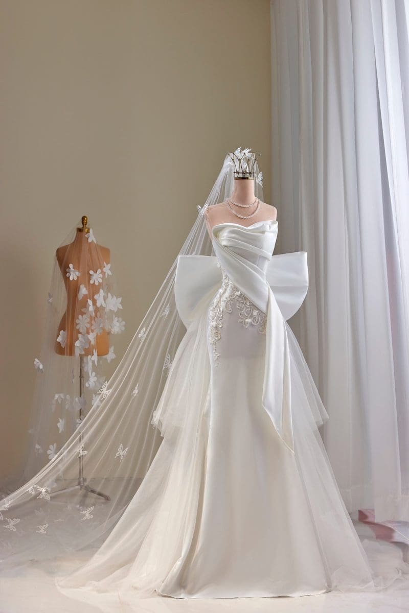 váy cưới ôm đuôi cá phối nơ ms3